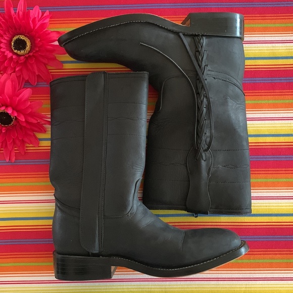 El Patron Leather Black Side Zip Boot Size 8B - Picture 2 of 9